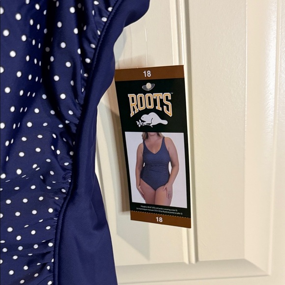 Roots Swimsuit Navy with White Polka Dot One-Piece Size 18 - Picture 2 of 11